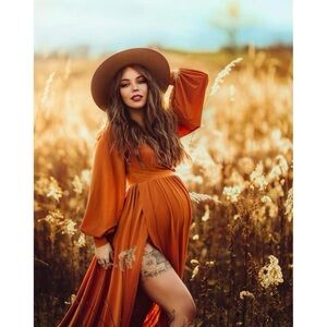 Elegant Orange Maternity Dress